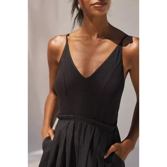 By Anthropologie High Tide Wide-Leg One-Piece Jumpsuit Dress Black M NEW 275674